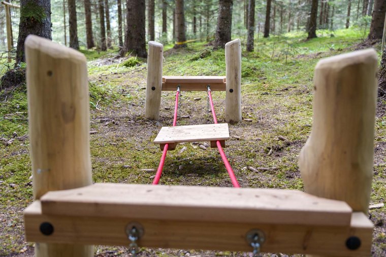 Balanciergerüst aus Holz im Wald